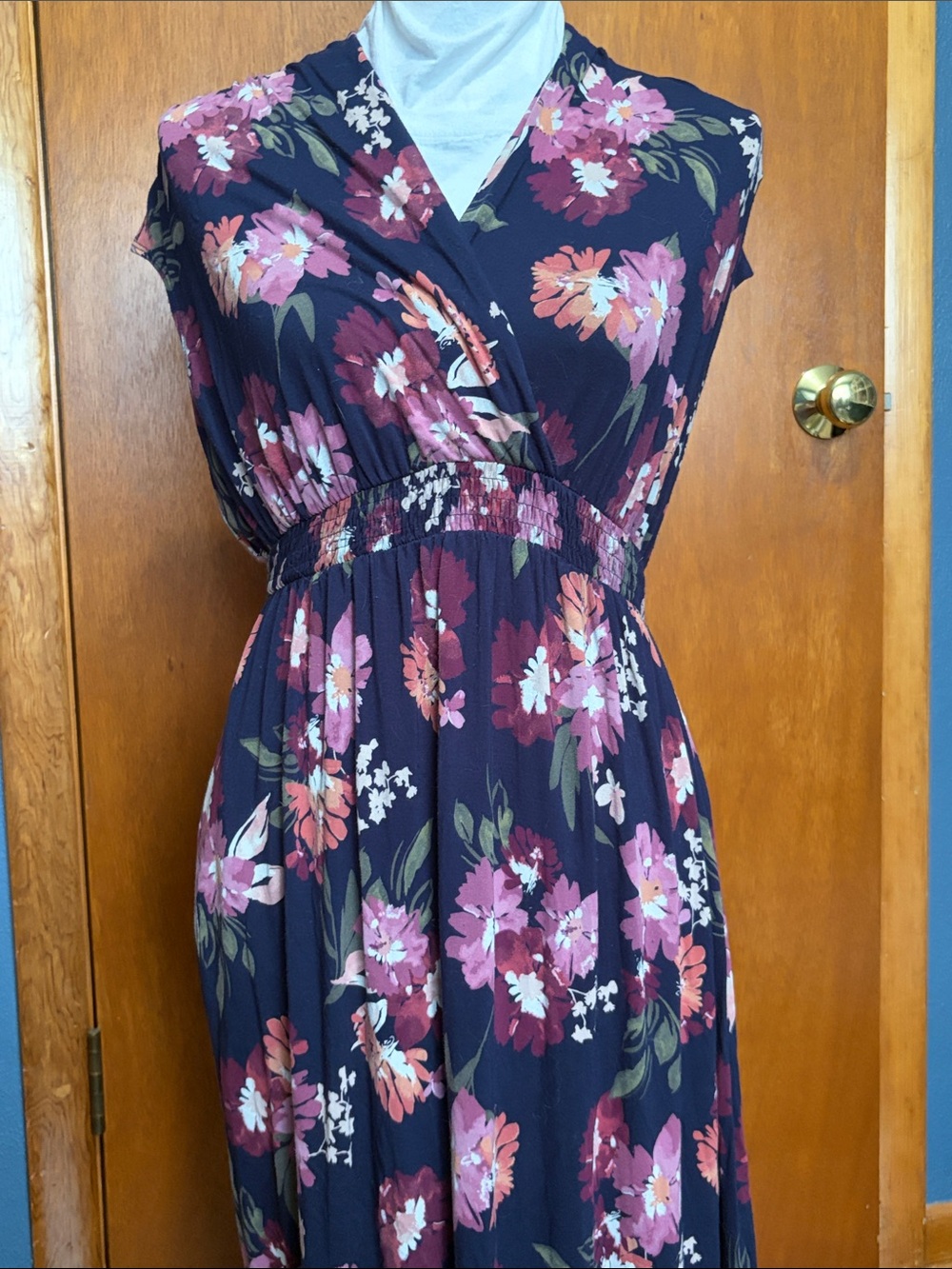 Floral Navy Wrap-Style Women’s Maternity Dress